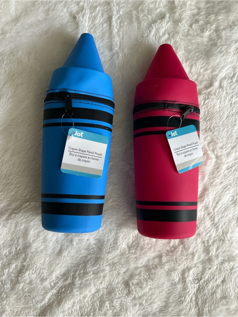 2 Pack Crayon Pencil Pouches Blue & Pink Zip Cases Cute School Supply Organizers